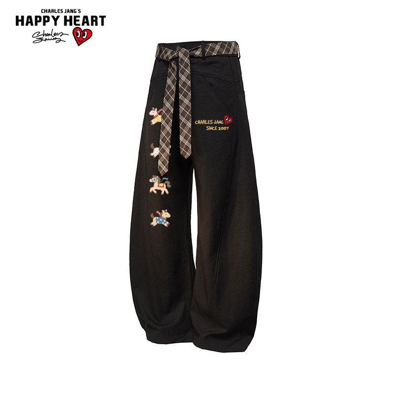 查尔斯桃心马年2026新款弯刀裤男女春秋季直筒百搭宽松休闲长裤子