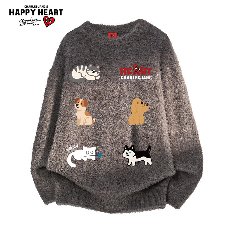 查尔斯桃心小狗印花毛衣男女圆领