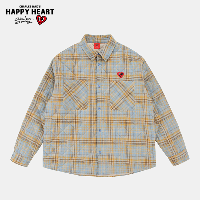 查尔斯桃心个性夹棉格子衬衫外套