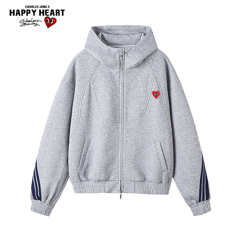 查尔斯桃心美式解构条纹休闲连帽卫衣男女春秋季潮牌运动开衫外套