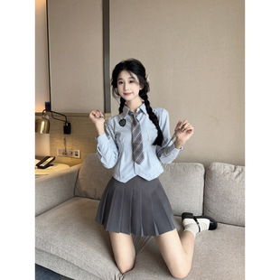 套裝 韓系氣質(zhì)jk收腰襯衫 長袖 辣妹百褶裙制服套裝 顯瘦日系 百搭修身