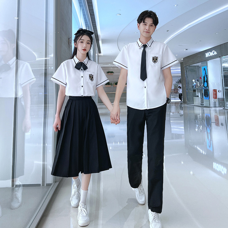 毕业照班服英伦学院风高中生初中JK制服白色短袖衬衫小学生套装