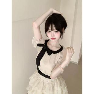 韓系氛圍感穿搭法式 生日小禮服高級感蛋糕裙子 露肩連衣裙女夏新款