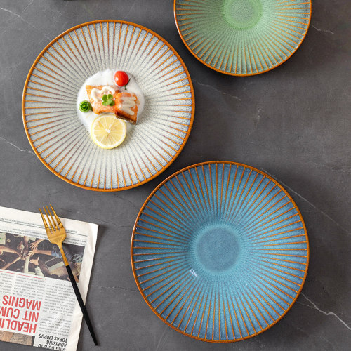 高颜值窑变浮雕陶瓷牛排盘