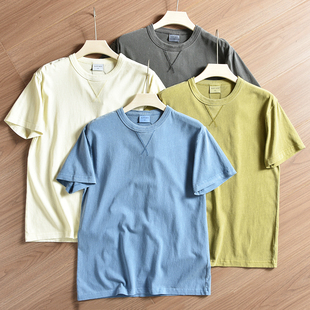 水洗做旧 280克长绒棉 男士 夏季 T恤潮 纯色简约宽松短袖 日单