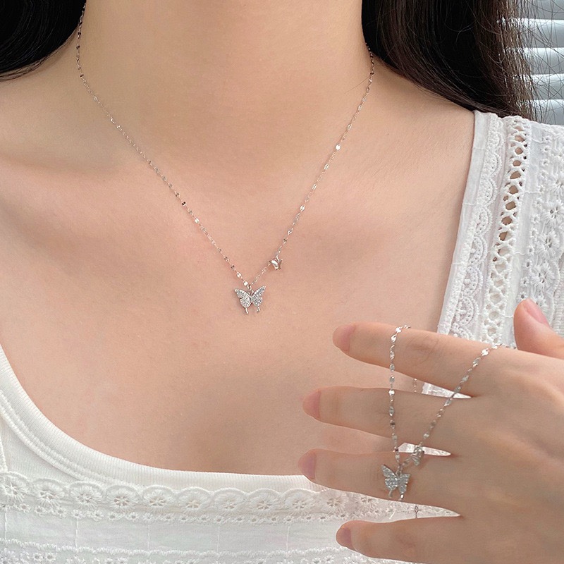 S999纯银项链蝴蝶项链女正品足银不易过敏不掉色夏天高级感锁骨链