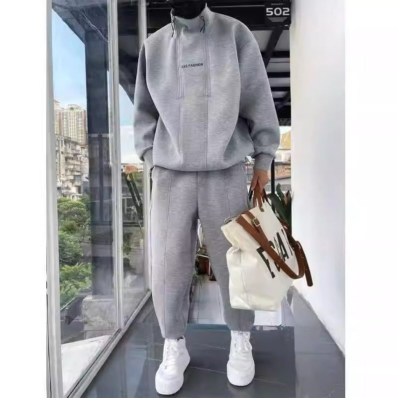 秋冬季加厚半开双拉链连帽卫衣套装宽松时尚休闲运动装潮男两件套,男装,休闲运动套装,淘宝优惠券,粉丝福利购,淘宝优惠卷