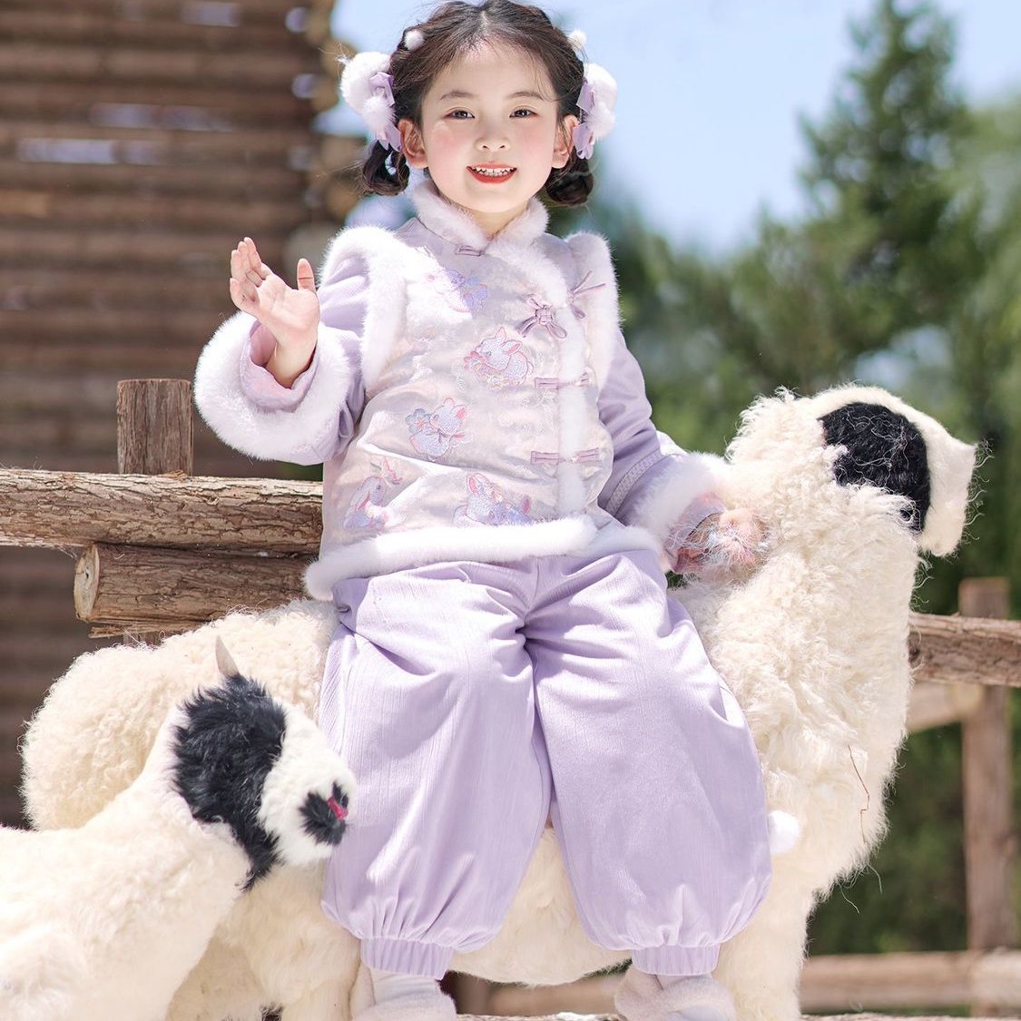 汉服女童2025新款秋冬装加棉加厚儿童国风新年拜年服古风仙气唐装