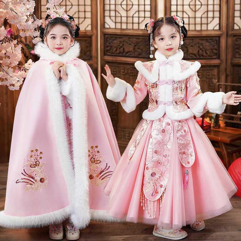 拜年服女童冬季汉服冬款2025新款儿童过年服新年喜庆衣服加厚秋冬