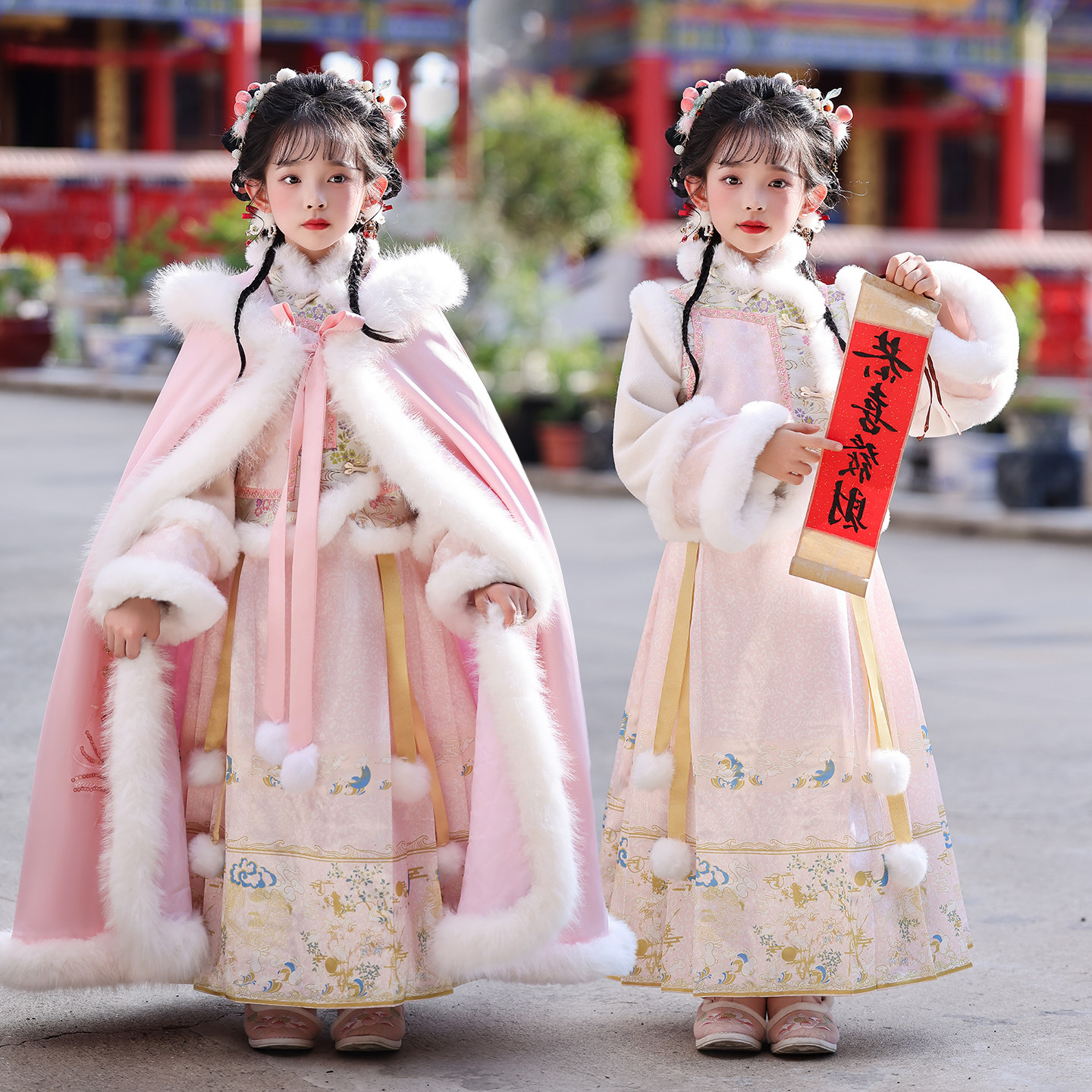 汉服女童马面裙冬季中国风连衣裙2025新款加厚冬装儿童拜年服套装
