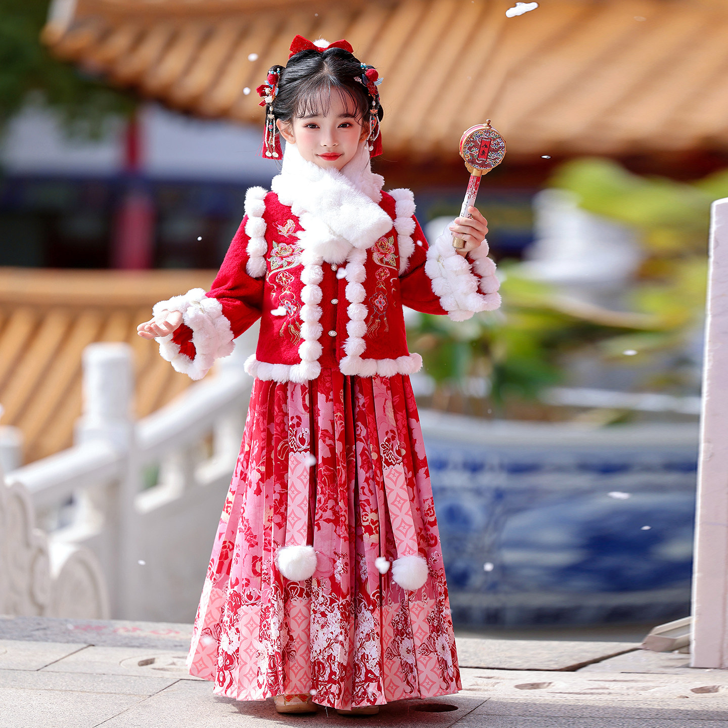 拜年服女童喜庆过年服红古装冬装儿童汉服秋冬唐装新中式新年衣服