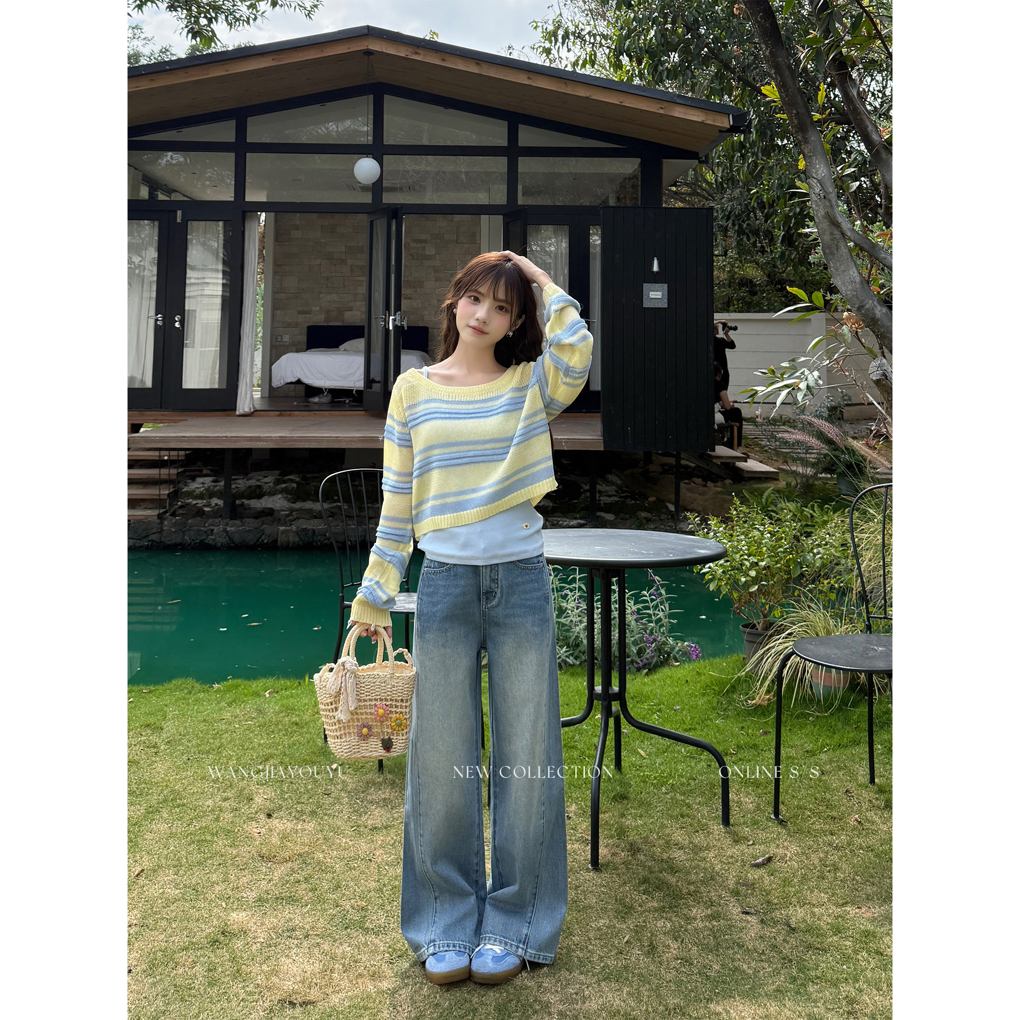 王家有鱼【小个子定制】2026春季新款复古阔腿裤显瘦百搭牛仔裤女