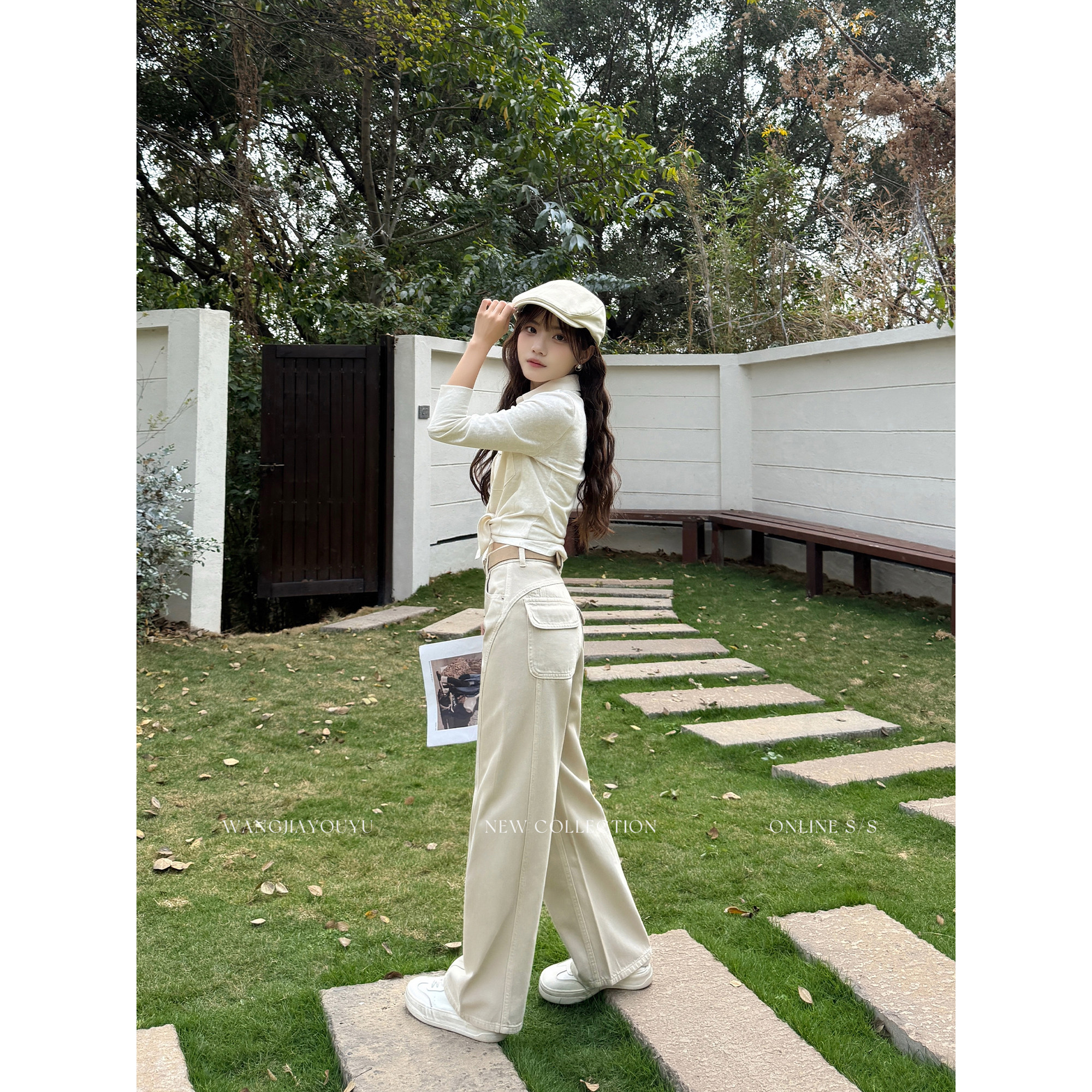 王家有鱼【小个子定制】2026春款中高腰弯刀裤子卡其色牛仔裤女款