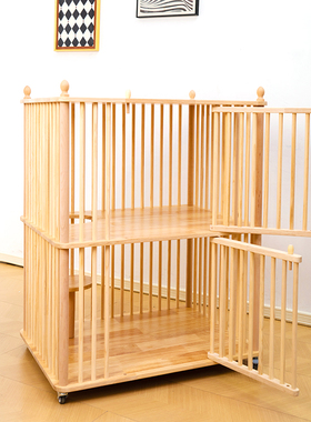 【升级】实木双层猫别墅笼子半封闭猫跳台猫窝中小型猫屋人猫互动