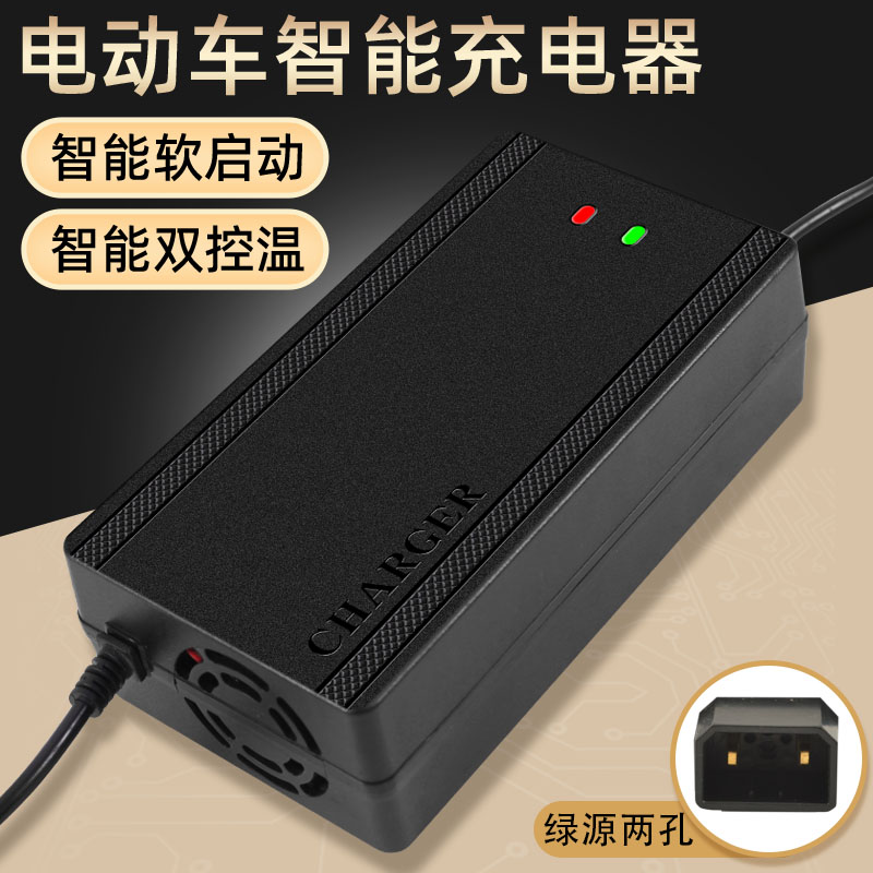 绿源电动车电瓶充电器48V12AH60V20AH72V80V84V96V2T两孔接口