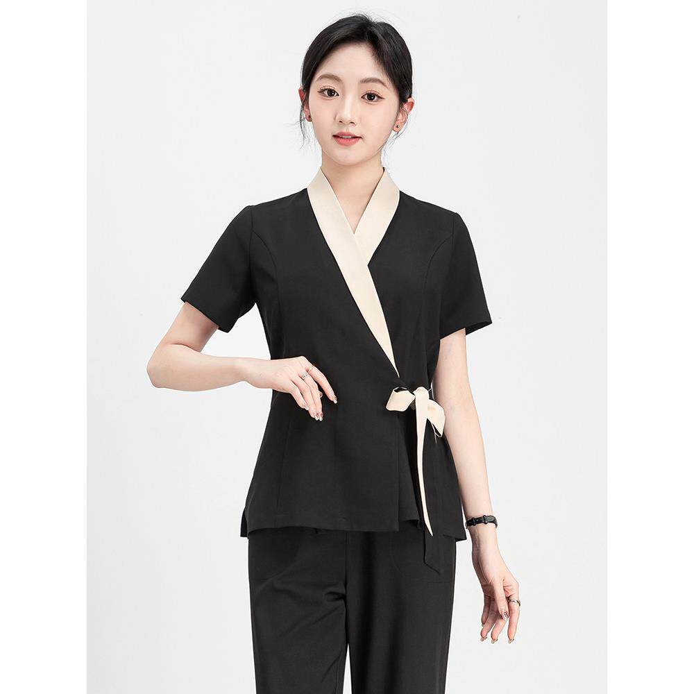 皮肤经理美容Spa工作服女美容院美容技师制服工作服黑色白色短袖