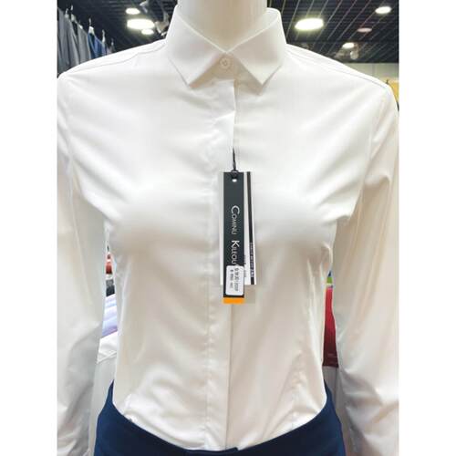 女式白衬衫长袖修身弹力无铁竹纤维工作面试专业工作服白衬衫