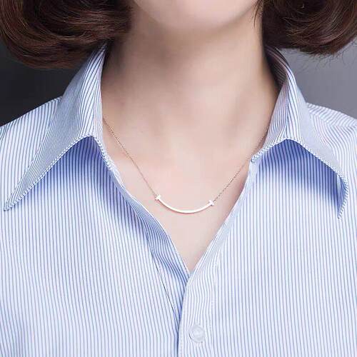 白底蓝色条纹衬衫女银行工装修身收腰衬衣长袖超市职业上班工作服