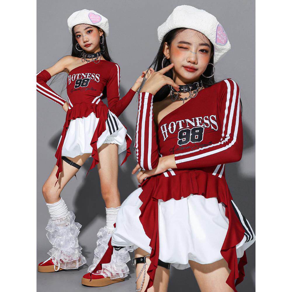 女童jazz红色爵士舞服装儿童街舞演出服少儿走秀套装元旦女孩潮服