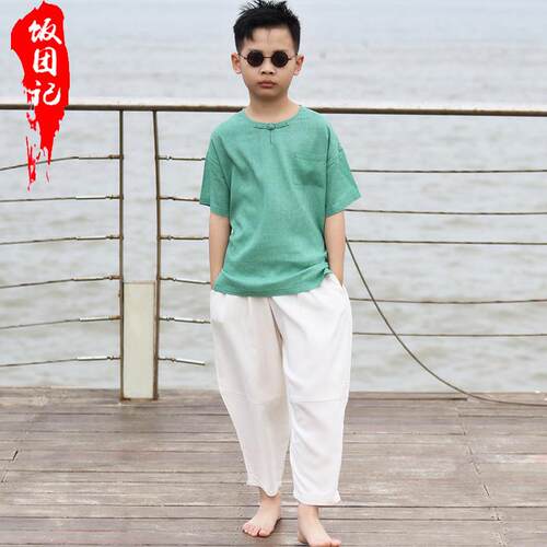 中国风麻儿童汉服夏季轻薄麻男童唐装女童中式上衣小孩民国