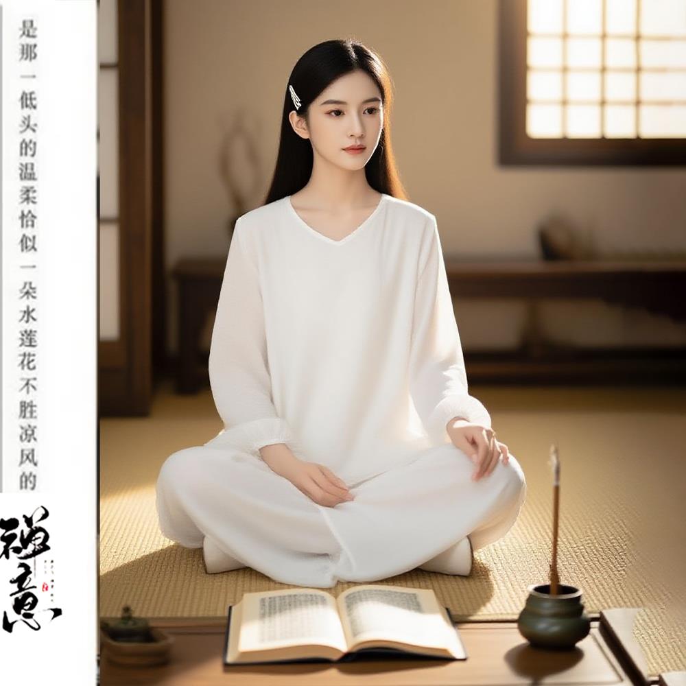 仙气禅服女白色疗愈服禅意佛系素衣夏季新款套装禅修居士服年轻款