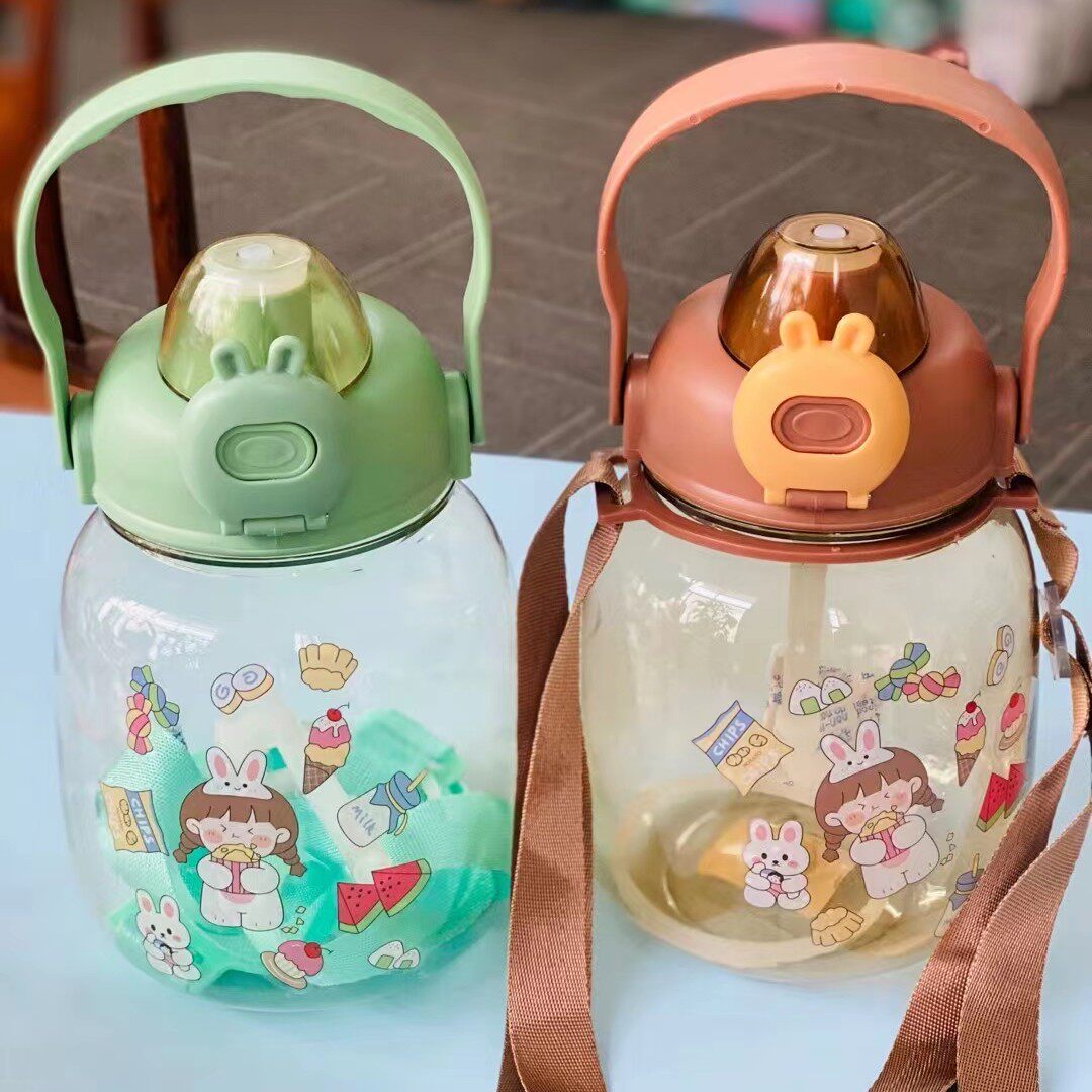 家用芭比兔爱尚熊大容量塑料大肚杯儿童水杯壶户外防摔吸管卡通杯