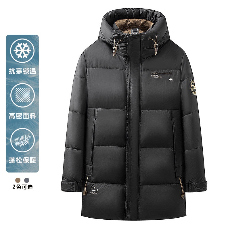 香港专柜男式羽绒服秋冬黑金90白鸭绒保暖中长款连帽加厚羽绒