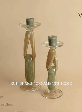 中古风手工艺术玻璃烛台套装复古氛围感酒店样板房软装陈列摆件