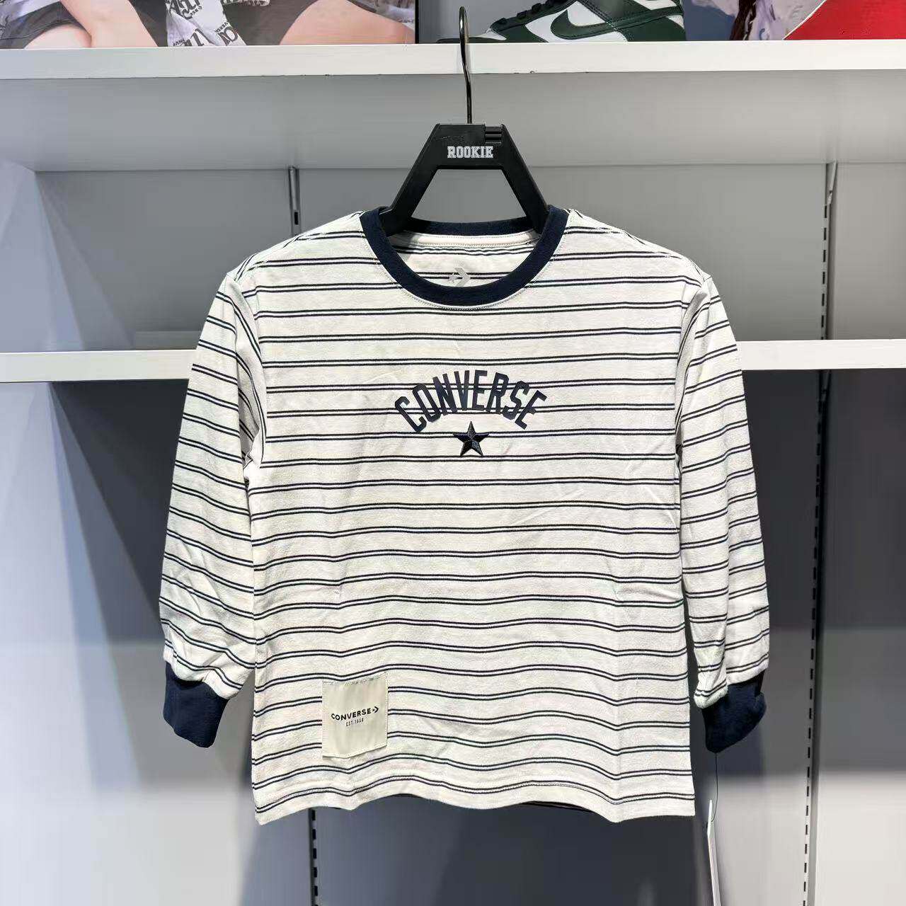 Converse匡威条纹长袖T恤春男女圆领字母logo航海风上衣CV2612318