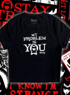 少量 美国PUNK暗黑朋克少女Emily修身黑色T恤 亚文化印花短袖上衣