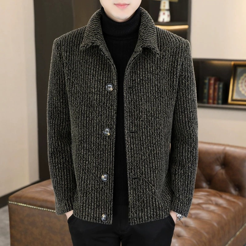 2024新款男士毛呢大衣加厚休闲夹克冬季轻奢条纹呢子外套百搭潮流