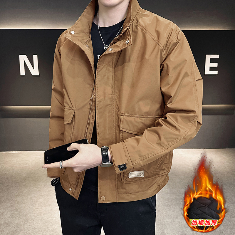 轻奢春秋季二棉外套男士立领夹克新款潮牌宽松工装褂子大口袋棉服