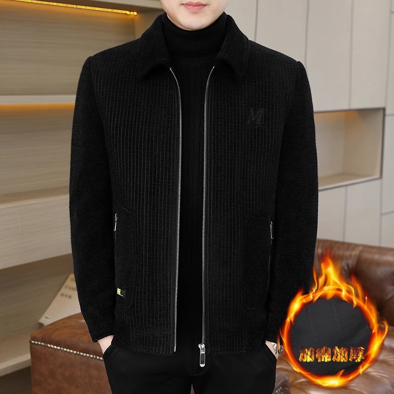 高档毛呢大衣男士修身短款翻领中年夹克冬季新款加棉加厚保暖外套