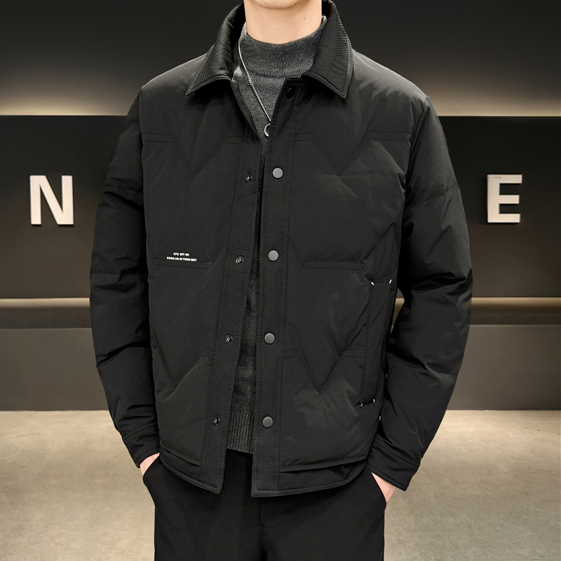 高端轻薄翻领羽绒服男冬季2025新款潮流帅气短款加厚保暖防寒外套