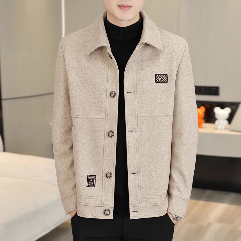 高端男士夹克翻领上衣2025年秋冬季新款简约百搭休闲短款毛呢外套