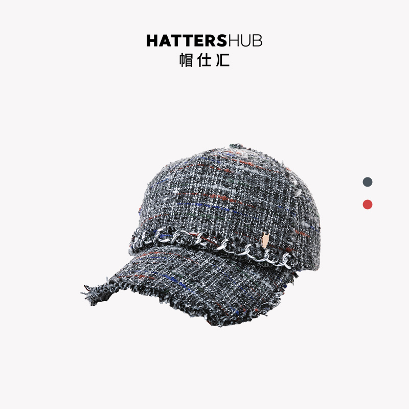棒球帽女小香风粗花呢韩版秋冬
