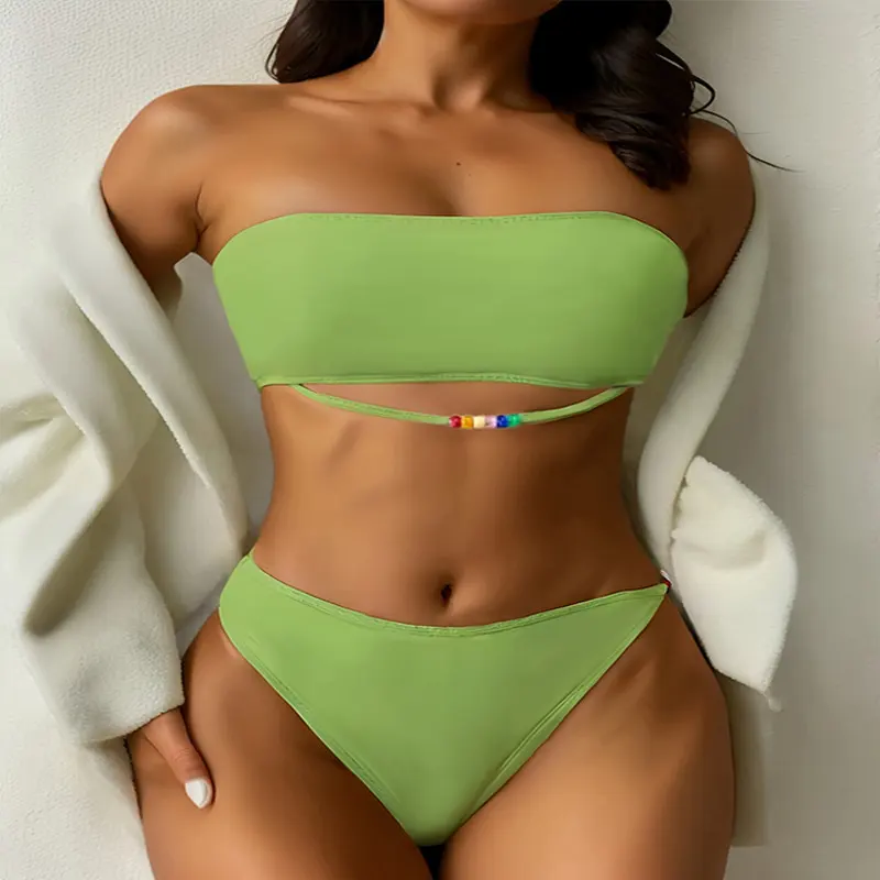 外贸比基尼泳装批发2025新款欧美抹胸性感bikini分体泳衣女
