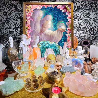 Angelite富裕幸运女神水晶天使祭坛画像灵气冥想挂画照片来图定制