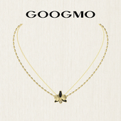 GOOGMO西西里娅系列镀18K金双层项链叠戴小众黑玛瑙蝴蝶兰吊坠