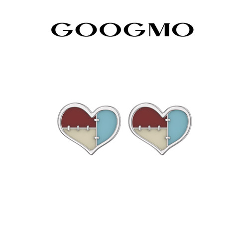 GOOGMO拼布爱心滴油气质耳钉女2025年新款潮小众设计感百搭耳饰
