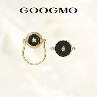 GOOGMO西西里娅系列复古铃兰花可翻转双面戒指女黑玛瑙贝母食指戒