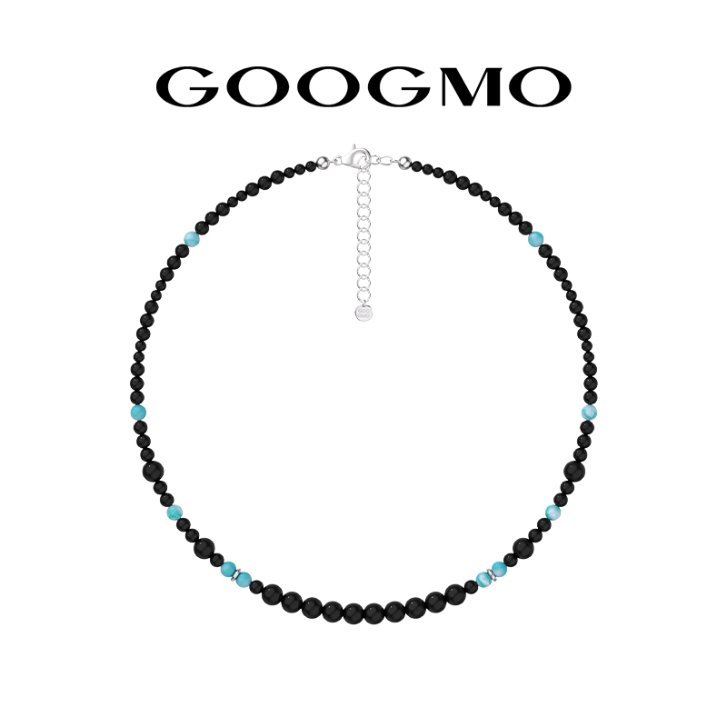 【新款】GOOGMO白夜系列串珠项链蓝松石撞色黑玛瑙颈链精致锁骨链