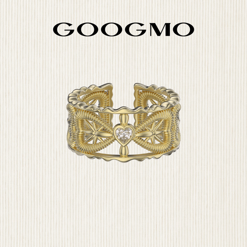 GOOGMO爱心开口戒指女原创小众设计精致感时尚个性金色指环食指戒