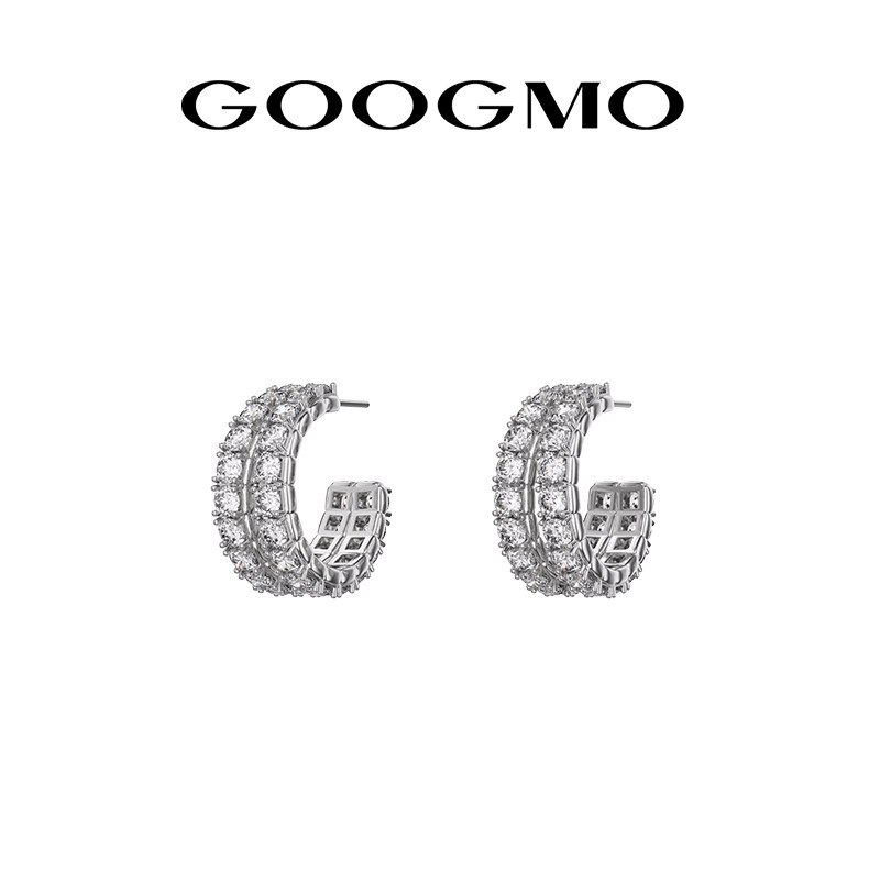 GOOGMO白夜系列双C满钻圈圈耳钉女小众设计感高级独特耳环耳饰图片
