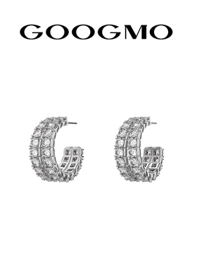 GOOGMO白夜系列双C满钻圈圈耳钉女小众设计感高级独特耳环耳饰