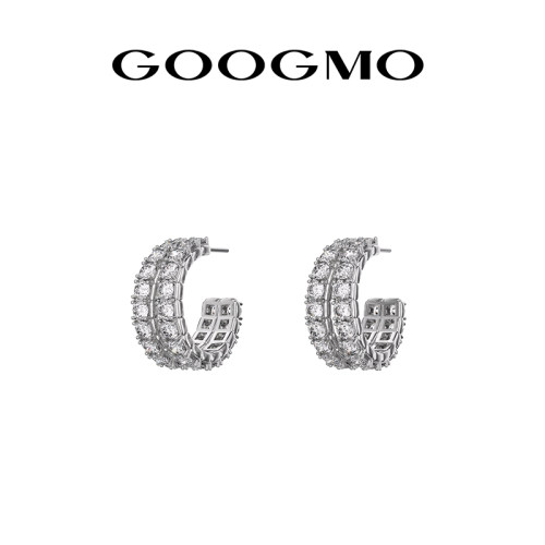GOOGMO白夜系列双C满钻圈圈耳钉女小众设计感高级独特耳环耳饰