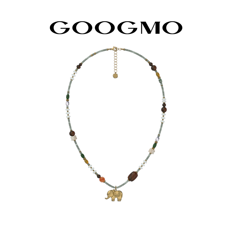 【吉象如意】GOOGMO虎眼石玛瑙东陵玉彩色串珠小众设计感小象项链