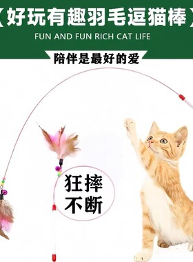 逗猫棒猫玩具铃铛羽毛自嗨解闷逗猫神器耐咬钢丝长杆自动宠物用品
