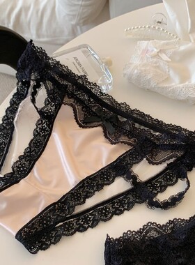 暮色眷恋~10A抑菌裆纯欲缎面内裤女低腰镂空腿环性感蕾丝三角裤女