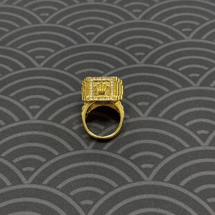 新款镶钻皇冠金色纯铜鎏金男款黄铜戒指 内径2×1.9cm